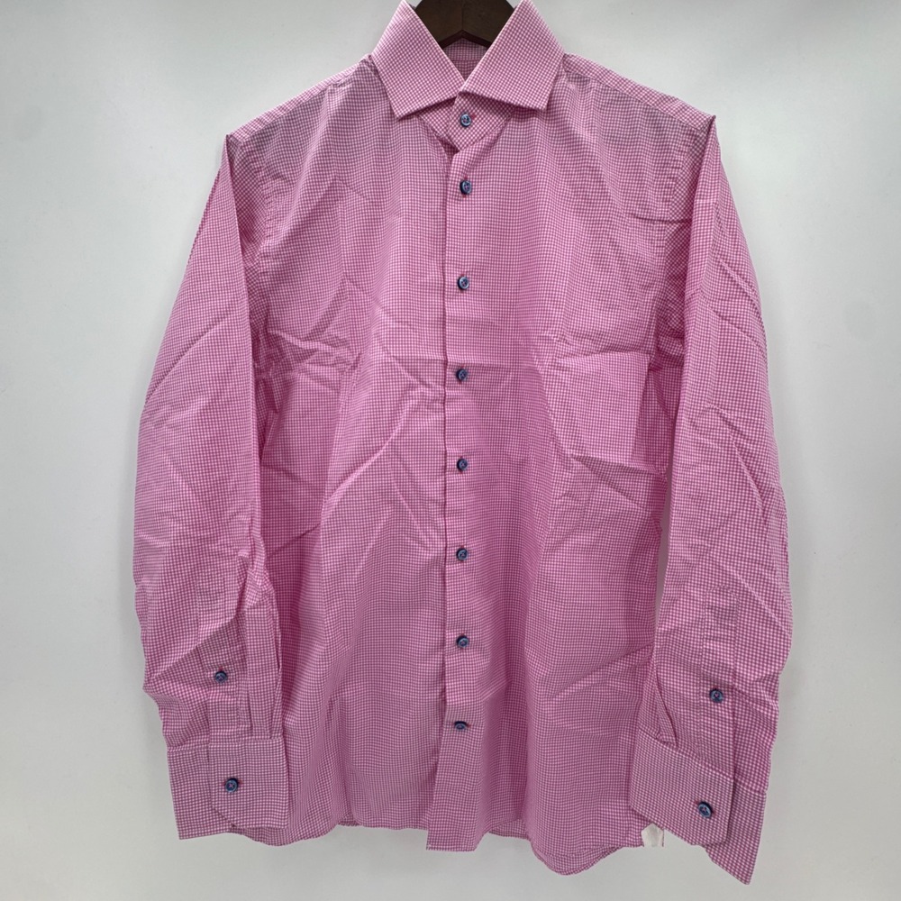 Emanuel Berg Superfine Shirting Shirt Mens Pink Gingham Oxford Formal Modern Fit